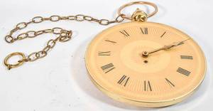 lot 138 image: Brass and Yellow Hanging Clock with Chain