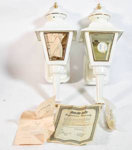 lot 143 image: Pair of 60s Artolier White Finish Copper Wall Lanterns