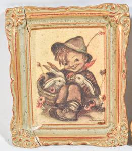 lot 852 image: Pair of Small MJ Hummel Reproduction Prints of Boy and Girl