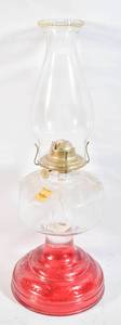 lot 200 image: P&A MFG Co. Cranberry Hurricane Oil Lamp