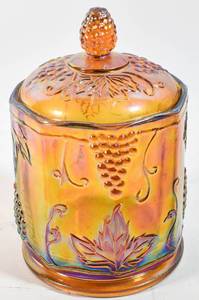 lot 246 image: Vintage Indiana Carnival Glass Lidded Jar
