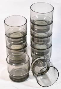 lot 248 image: 9 Vintage Smoke Grey Stackable Glasses