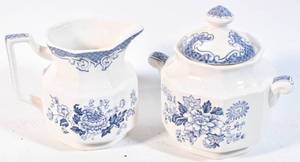 lot 364 image: Kensington Ironstone Balmoral Staffordshire Blue Floral Cream & Sugar Set