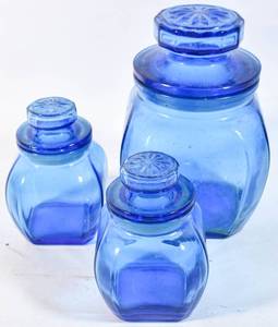 lot 162 image: Set of 3 Cobalt Blue Lidded Glass Jars