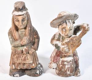 lot 218 image: 2 Vintage Spanish Verboan Carved Wood Figures