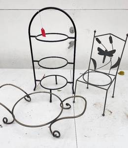 lot 601 image: 3 Metal Planter Stands, Different Styles
