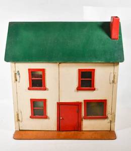 lot 305 image: Large Vintage Wooden White & Red Doll House