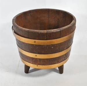 lot 254 image: Footed Wood Half Barrel Bucket
