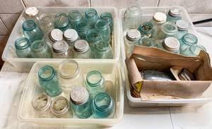 lot 710 image: 3 Bins of Medium and Large Glass Jars