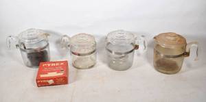 lot 375 image: 4 Vintage Pyrex Clear Glass 9 Cup Percolators