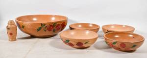 lot 373 image: Vintage Ucago Japan Wooden Salad Bowl Set with Shaker