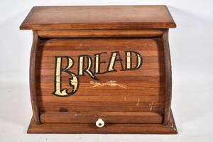 lot 480 image: Vintage Knock on Wood Corp. Wooden Bread Box