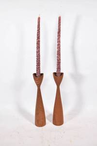 lot 454 image: Pair of Danish MCM Wooden Candlestick Holders