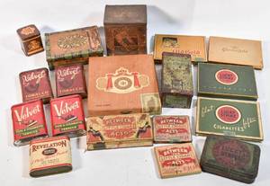 lot 188 image: Group of Vintage Cigar, Tobacco, & Cigarette Tins