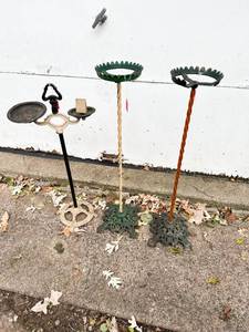 lot 501 image: 3 Painted Wrought Iron StandsLawn Ornaments
