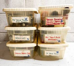 lot 647 image: 6 Small Bins Containing Wrenches and Drivers