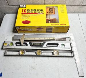 lot 662 image: Tool Shop 16 Laser Level with Tripod Set and Assorted LevelsSquares