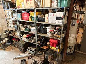 lot 700 image: 3 Gray Metal Shelves (contents not included)
