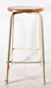 lot 496 image: White Framed Stool with Wooden Seat