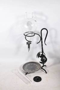 lot 265 image: Vintage Wrought Iron and Etched Glass Wine DecanterAerator