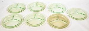 lot 5 image: 7 Piece Uranium Glass Divided Dinner Plates