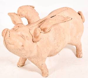 lot 370 image: Heavy Cast Iron When Pigs Fly Vintage Piggy Bank