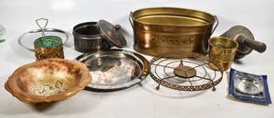 lot 378 image: Variety of Vintage Metal Decor Items, Copper, Steel, Silver Plated, and More