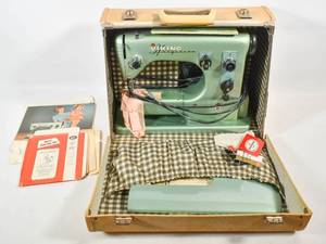 lot 435 image: Vintage Viking Husqvarna Type 21-E Swedish Sewing Machine with Case and Accessories