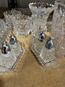 lot 30 image: Lead Crystal lot   salt & Peppers   butter dish  cream & sugar   13pcs