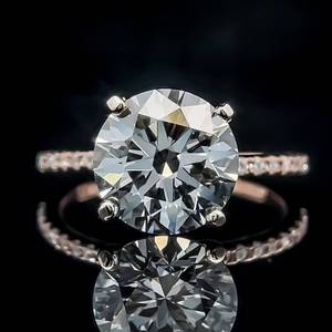 3.25 Carat Light Blue Round Brilliant Cut Diamond Solitaire & Pave Engagement Ring in 14k Rose Gold, IDEAL CUT, VS Clarity $9,500 Retail VIDEO