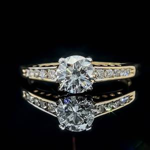 1 Carat Round Brilliant Diamond Solitaire Channel Cathedral Engagement Ring in Platinum & 18k Yellow Gold $3150 Retail