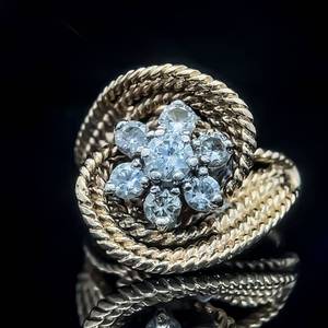 1 Carat Mid Century Modern Diamond Cluster Nautical Cornucopia Multiple Twisted Rope Ring in 14k Yellow Gold $2,800 Retail
