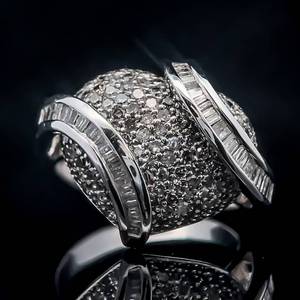 Large 1.50ct Diamond Pave Puffed Heart & Shimmering Baguette Ribbon Estate Ring in 14k White Gold $4,250 Retail VIDEO
