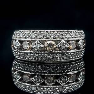 1 Carat Fancy Chocolate Brown & White Diamond Triple Row Openwork Ring in 14k White Gold $2850 Retail