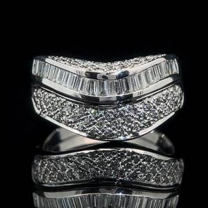 1 Carat Diamond Round Brilliant & Baguette Double Curved Chevron Estate Ring in 14k White Gold $2999 Retail