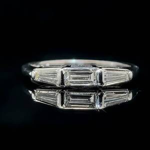 Diamond Baguette Three-Stone East-West Sideways Slim Stacking Band Ring in 14k White Gold - Vintage & Timeless $1900