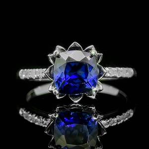 NEW Blue Sapphire & Diamond Pave Tulip Ring in 14k White Gold - Slim & Comfortable European Shank $1750 Retail