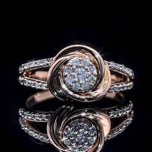 Diamond Round Swirling Cluster Split Shank Ring in Rose Gold $1820 Retail
