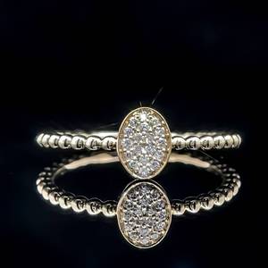 Diamond Oval Cluster Medallion Twisted Rope Petite Stacking Ring in Yellow Gold $1250 Retail