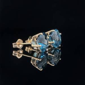 Blue Topaz Square Checkerboard Cut Solitaire Stud Earrings