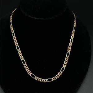Figaro Mariner Diamond-Cut Link 22.50 Gram Chain in 14k Tri-Color Yellow, White & Rose Gold $2750 Retail