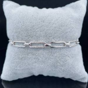 Diamond Modern Elongated Paper Clip Link Bracelet in White Gold $1999 Retail