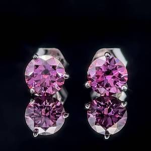 1 Carat Fancy Pink Moissanite Solitaire Stud Three-Prong Earrings in 14k White Gold