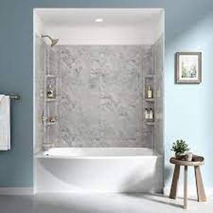 lot 15 image: American Standard Ovation 32 in. x 60 in. x 59 in. 5-Piece Glue-Up Alcove Bath Wall Set in Silver Celestial