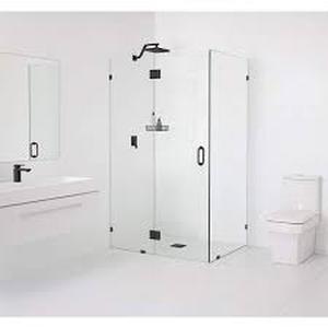 lot 32 image: Glass Warehouse 36.5 in. W x 35.5 in. D x 78 in. H Pivot Frameless Corner Shower Enclosure in Matte Black Finish with Clear Glass