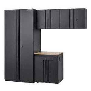 lot 124 image: Husky 4-Piece Heavy Duty Welded Steel Garage Storage System in Black (92 in. W x 81 in. H x 24 in. D)