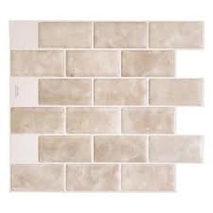 lot 127 image: Set of 19 Smart Tiles Subway Sora 10.95 in. W x 9.70 in. Vinyl H Beige Peel and Stick Self-Adhesive Decorative Mosaic Wall Tile Backsplash-47.12 Sq. ft.
