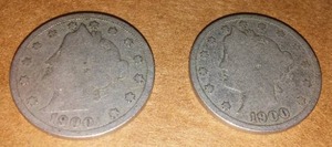 lot 365 image: Liberty V Nickel (2) Both 1900