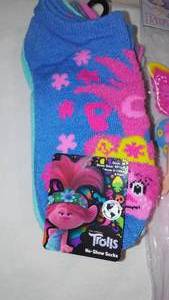 lot 810 image: Trolls 6 Pack No Show Socks, Fidget Pop it Bracelet (2pk), Mermaid Doll.