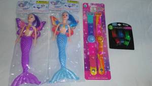 lot 591 image: Mermaids (2), Pop It Bracelets, Finger Lights.